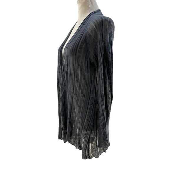 Eileen Fisher Linen Silk Long Sleeve Cardigan Blue Open Front - Picture 2 of 6